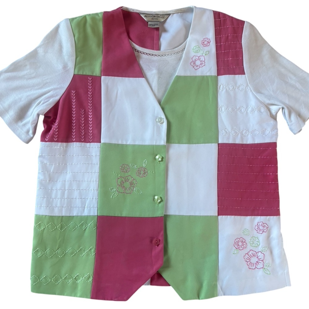 Allison Daley Petite Patchwork Embroidered Top Y2K Cottagecore Floral 10P